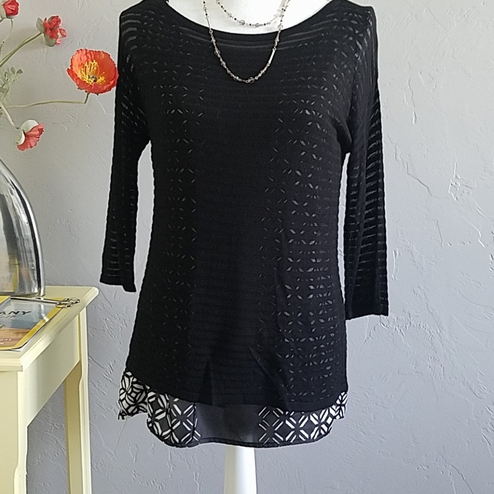WHBM Semi sheer Black top with underlay